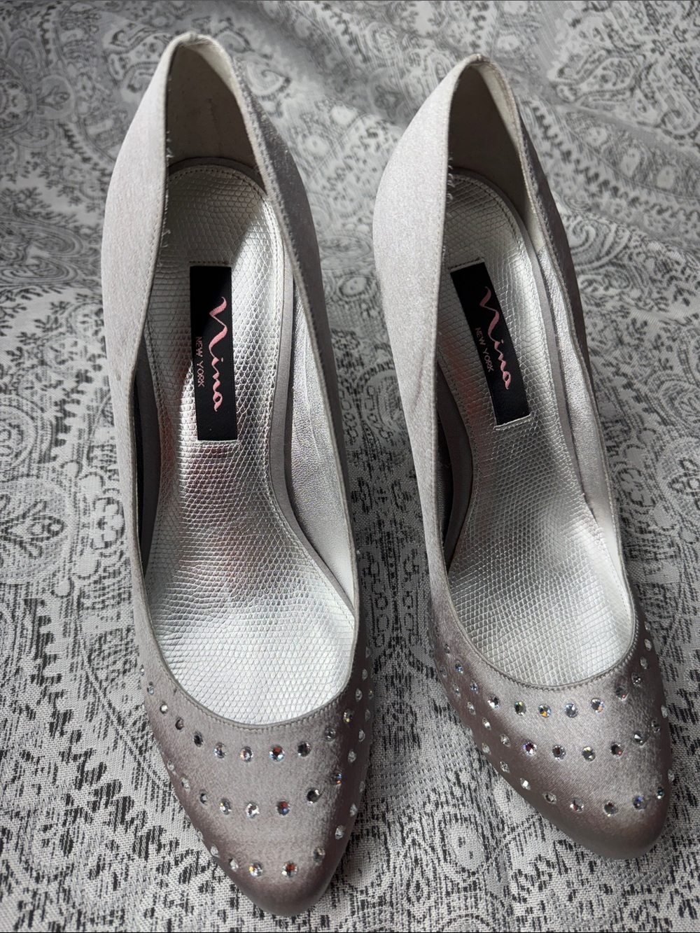 Nina Silver Rhinestone Pointed-Toe Pumps- 8.5